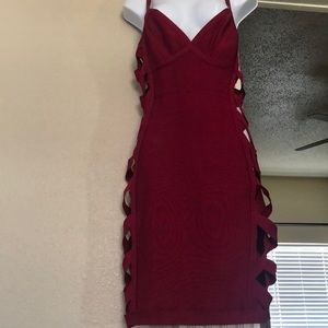 burgundy open side midi dress